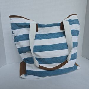 Blue & White Striped Nautical Cotton Canvas Tote Academy